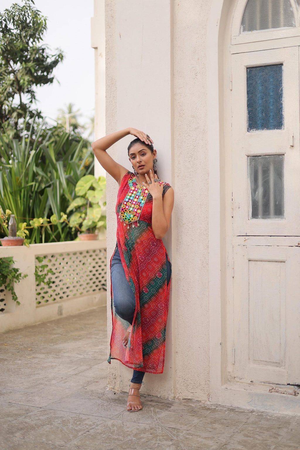 Bandhej Mirror Work Kurti