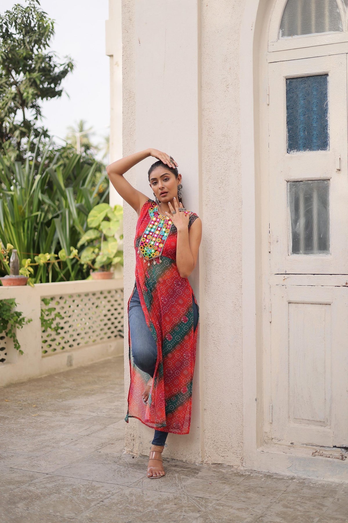 Bandhej Mirror Work Kurti