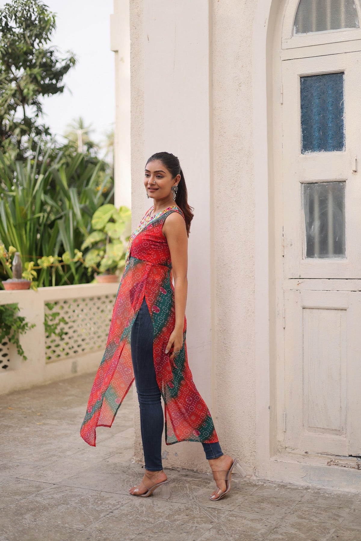 Bandhej Mirror Work Kurti