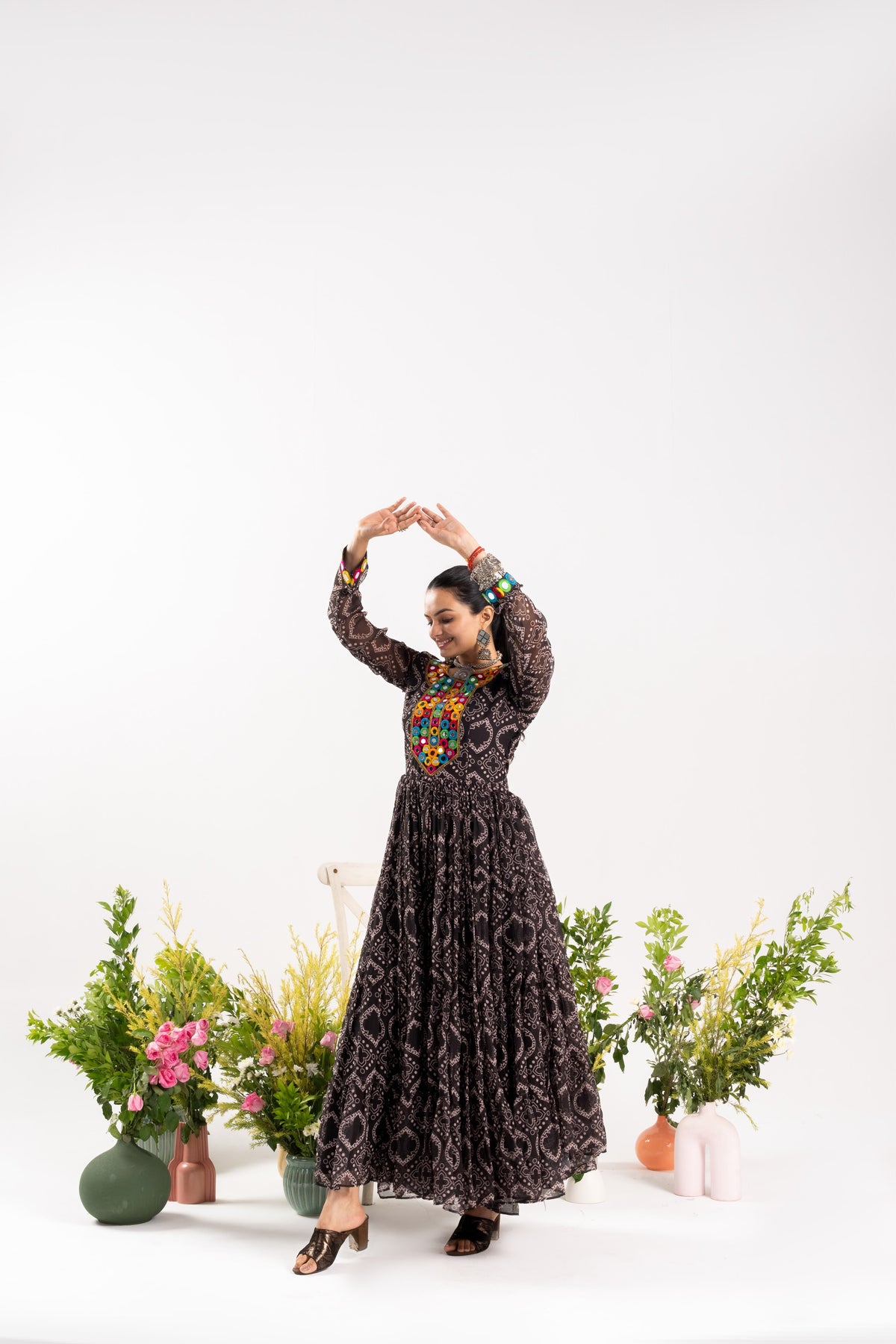 Bandhej Mirror Work Gown