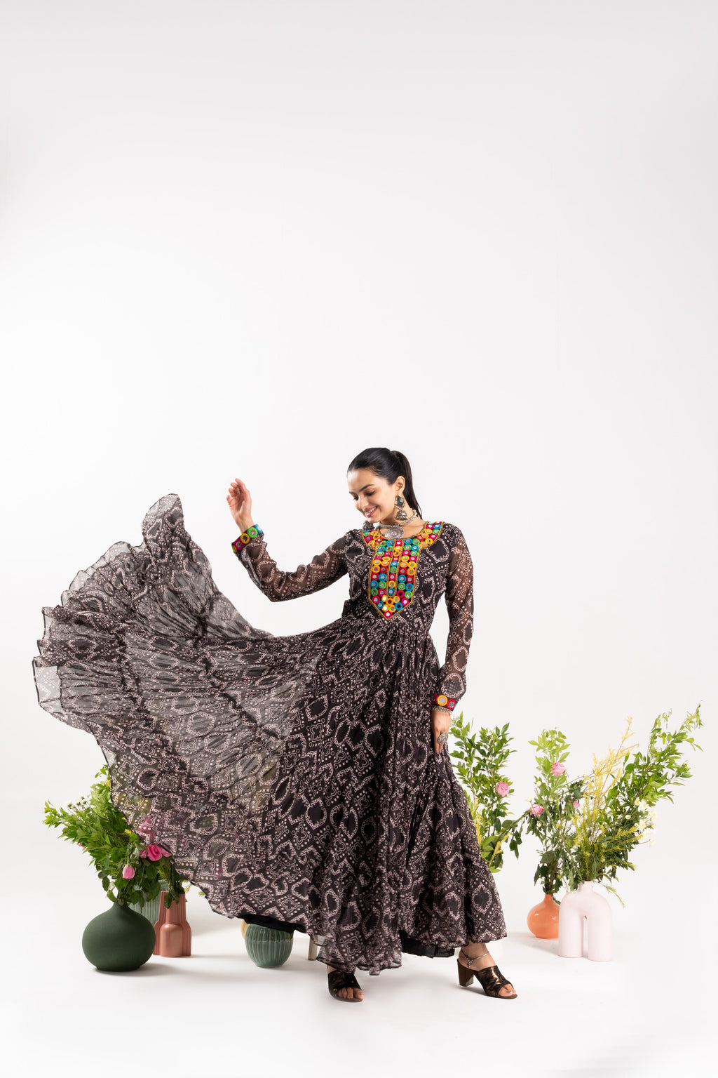 Bandhej Mirror Work Gown