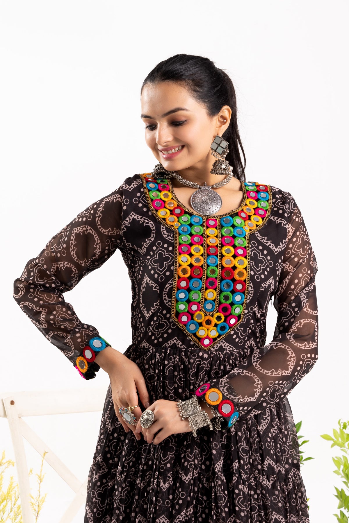Bandhej Mirror Work Gown