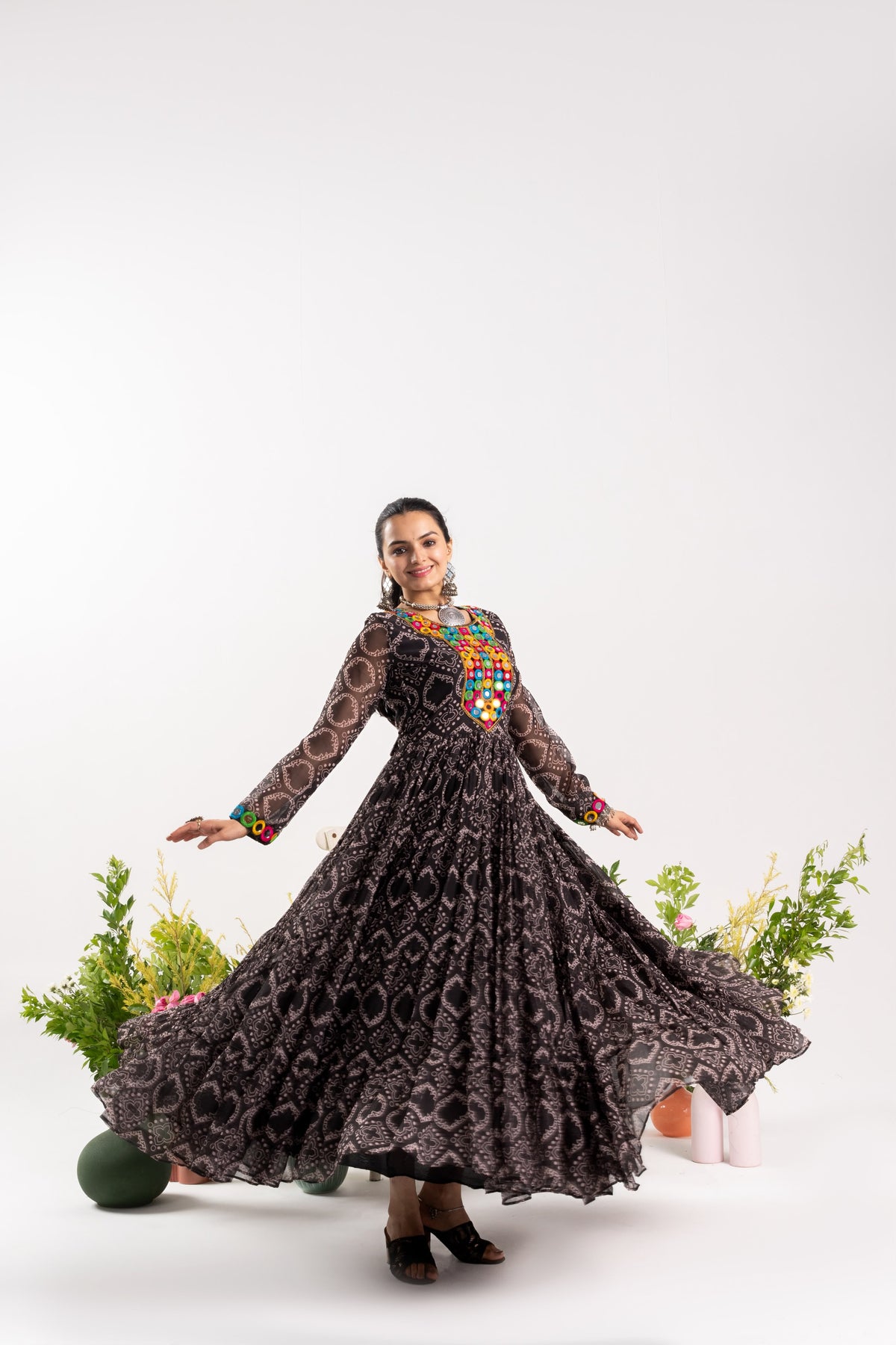 Bandhej Mirror Work Gown