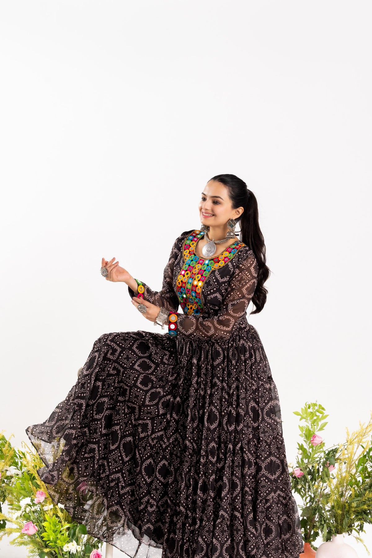 Bandhej Mirror Work Gown