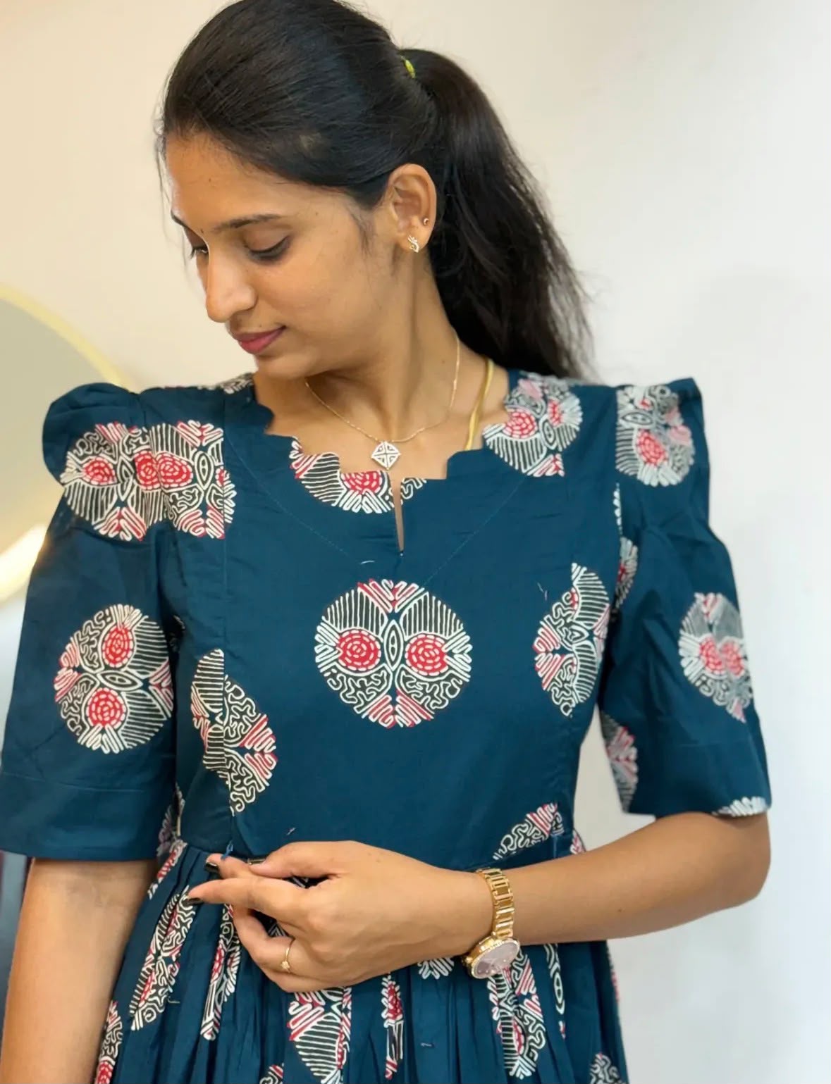Soft Cotton Printed Midi Gown