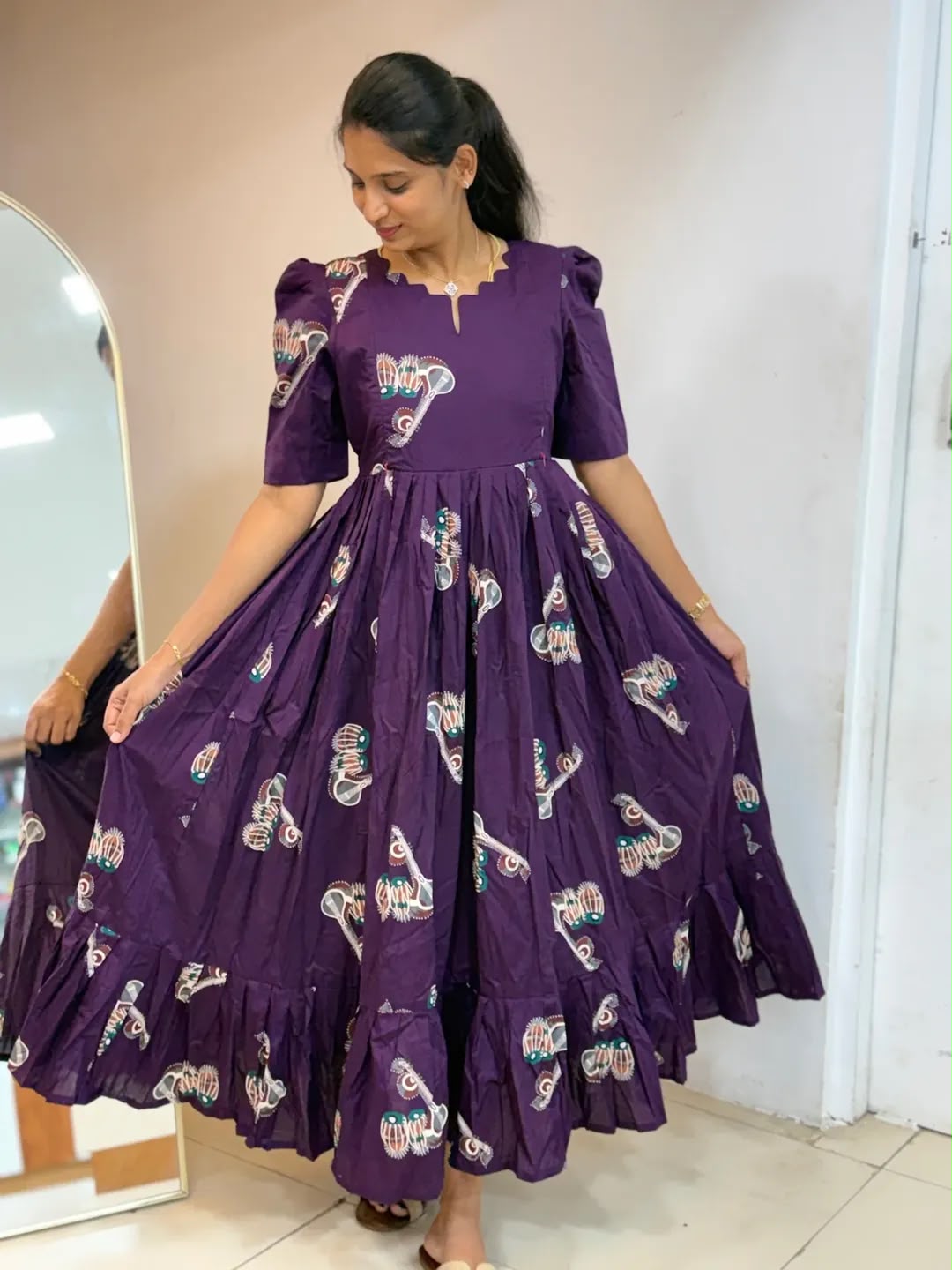 Soft Cotton Printed Midi Gown