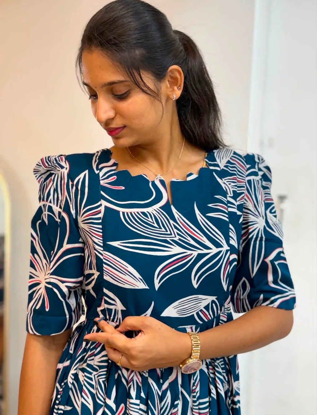 Soft Cotton Printed Midi Gown