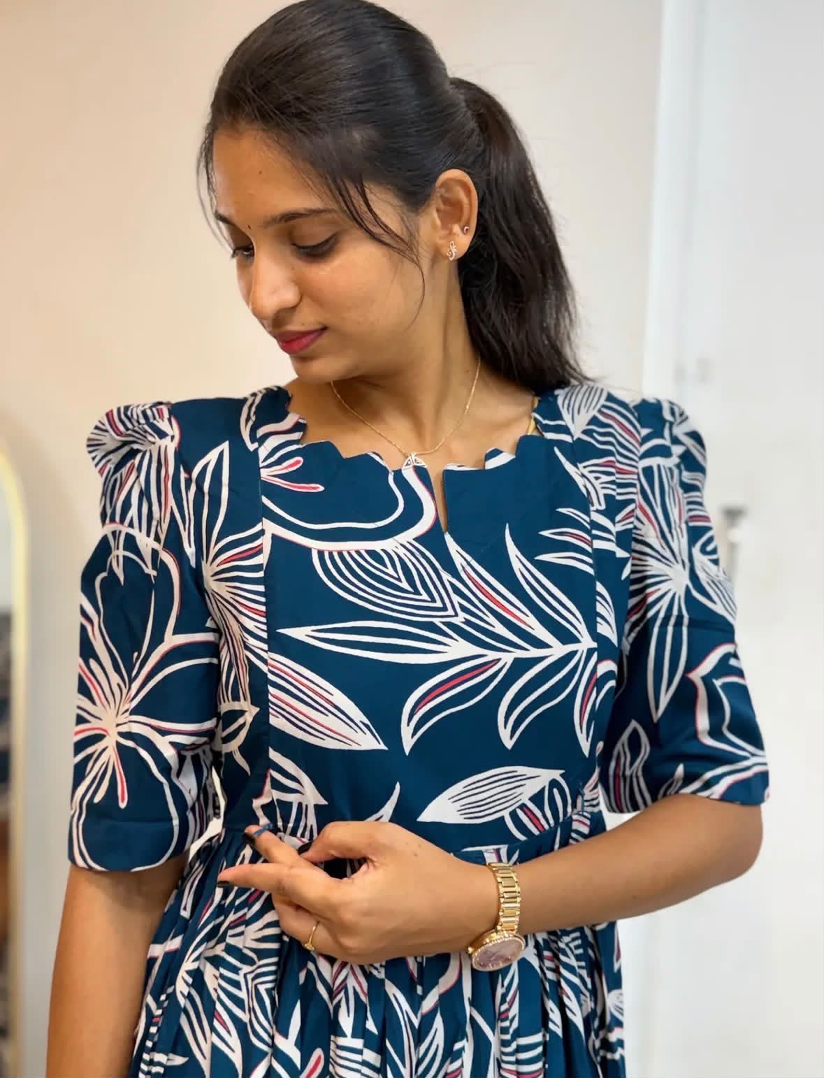 Soft Cotton Printed Midi Gown
