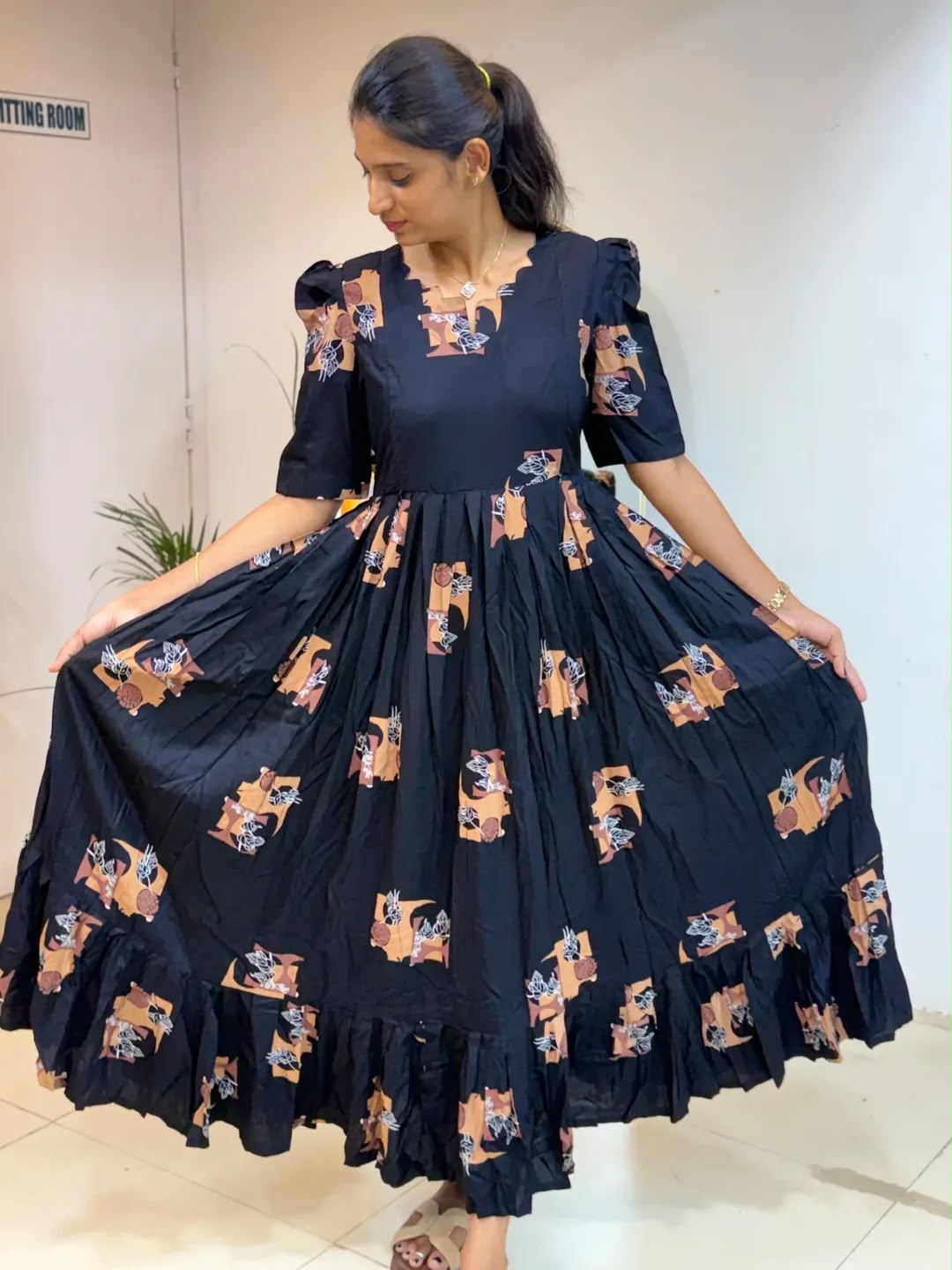 Soft Cotton Printed Midi Gown