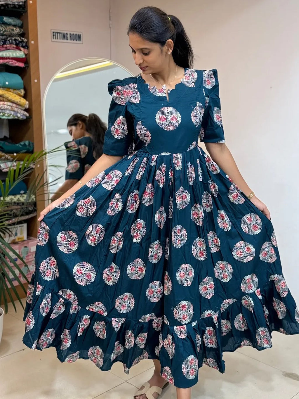 Soft Cotton Printed Midi Gown