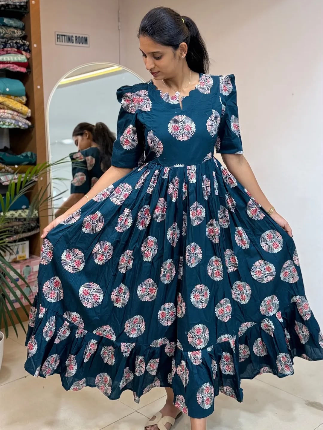 Soft Cotton Printed Midi Gown