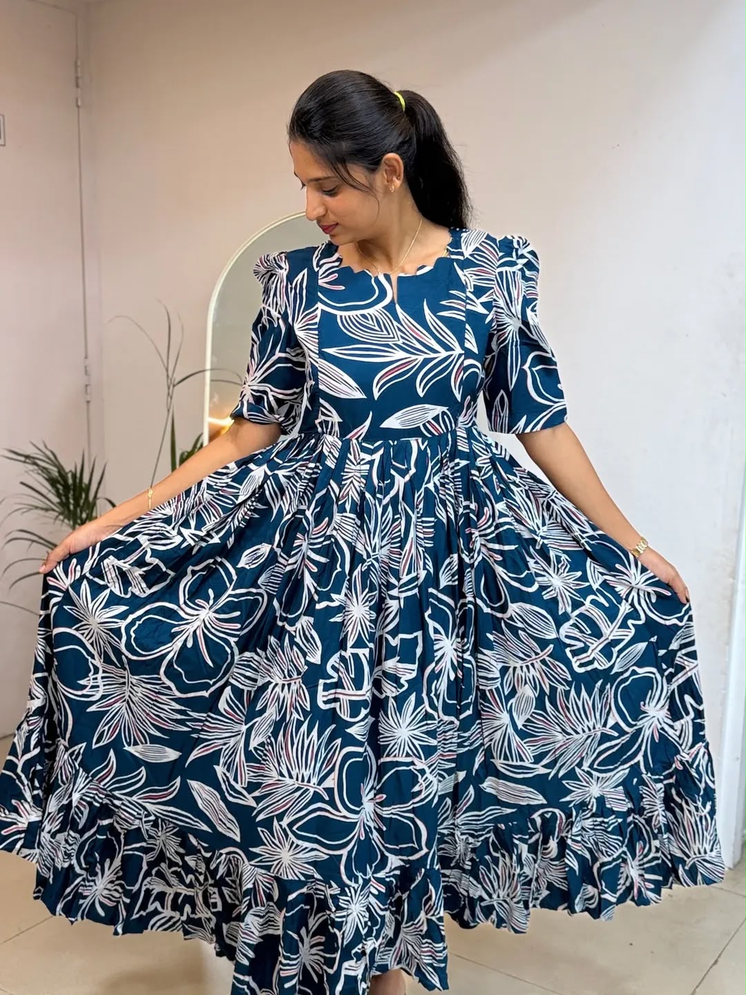 Soft Cotton Printed Midi Gown