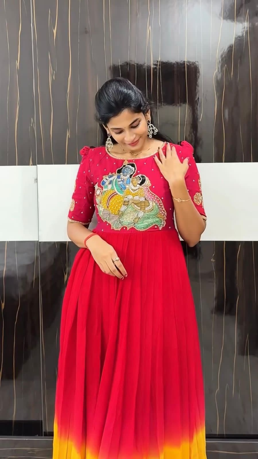 Radhe Krishna Maggam Work Gown