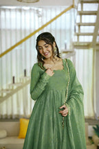 Foil Work Gown with Pant Set