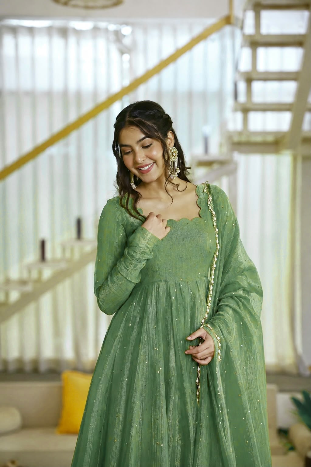 Foil Work Gown with Pant Set