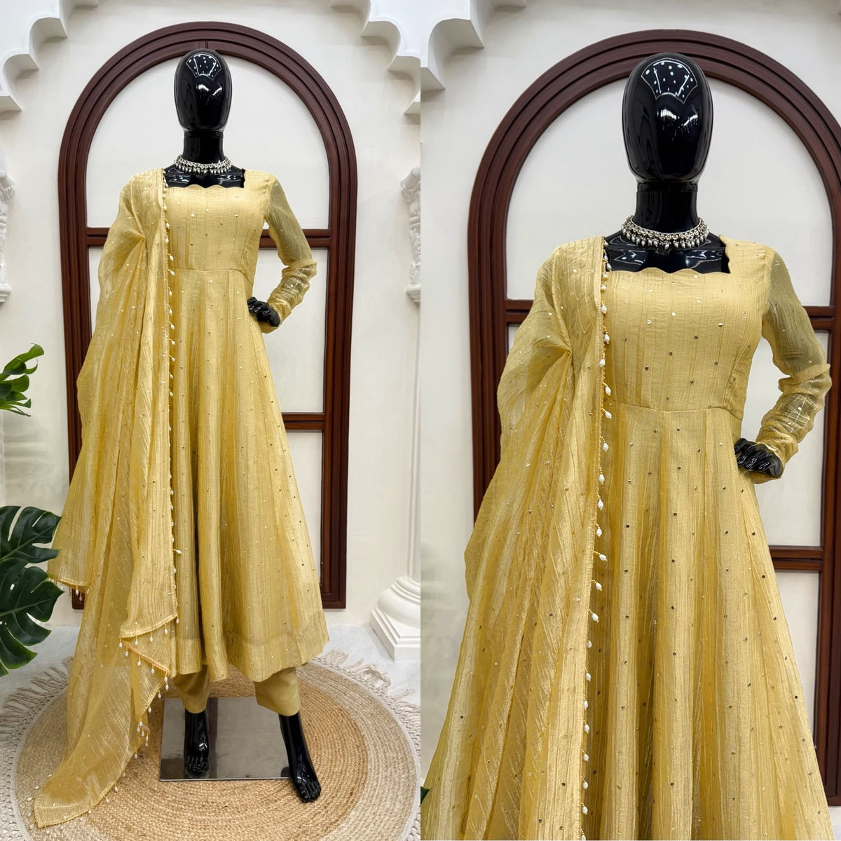 Foil Work Gown with Pant Set