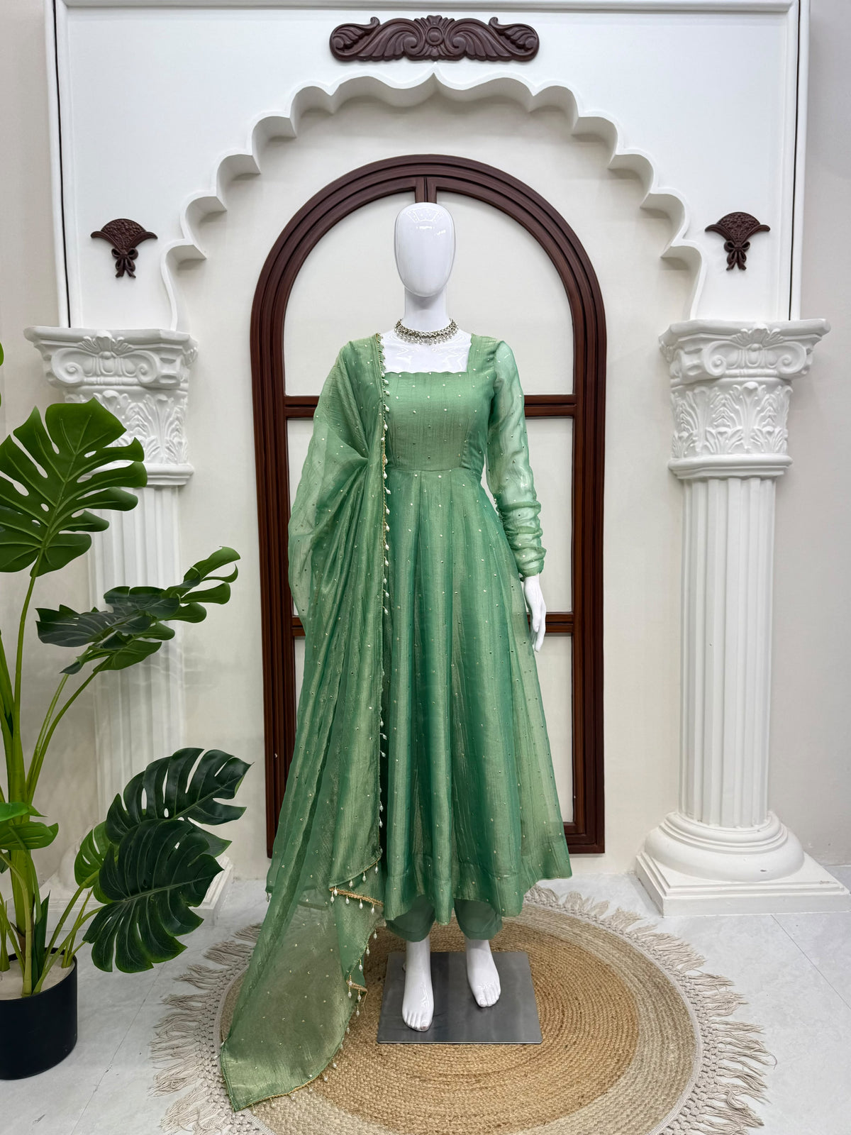 Foil Work Gown with Pant Set