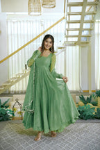 Foil Work Gown with Pant Set