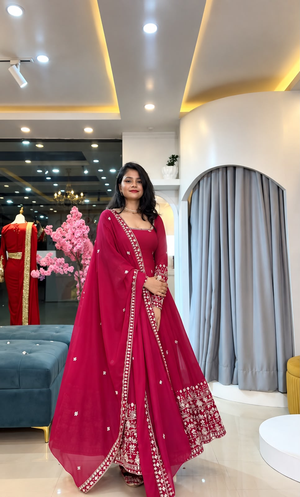 Crunchy Silk Embroidered Gown Set