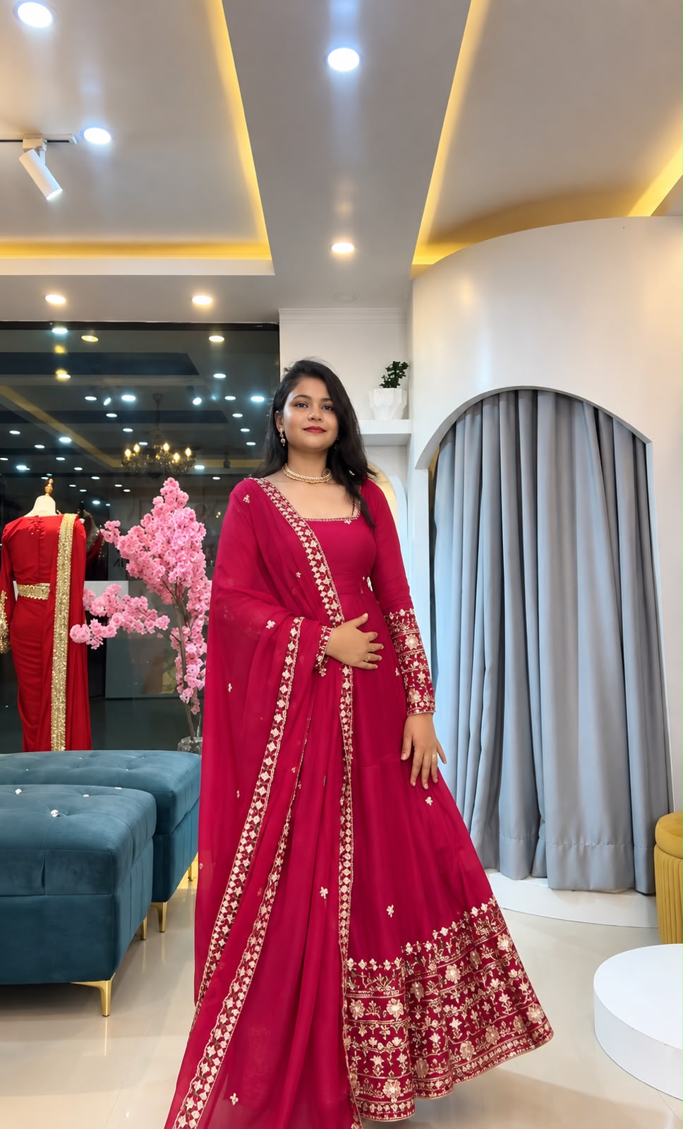 Crunchy Silk Embroidered Gown Set