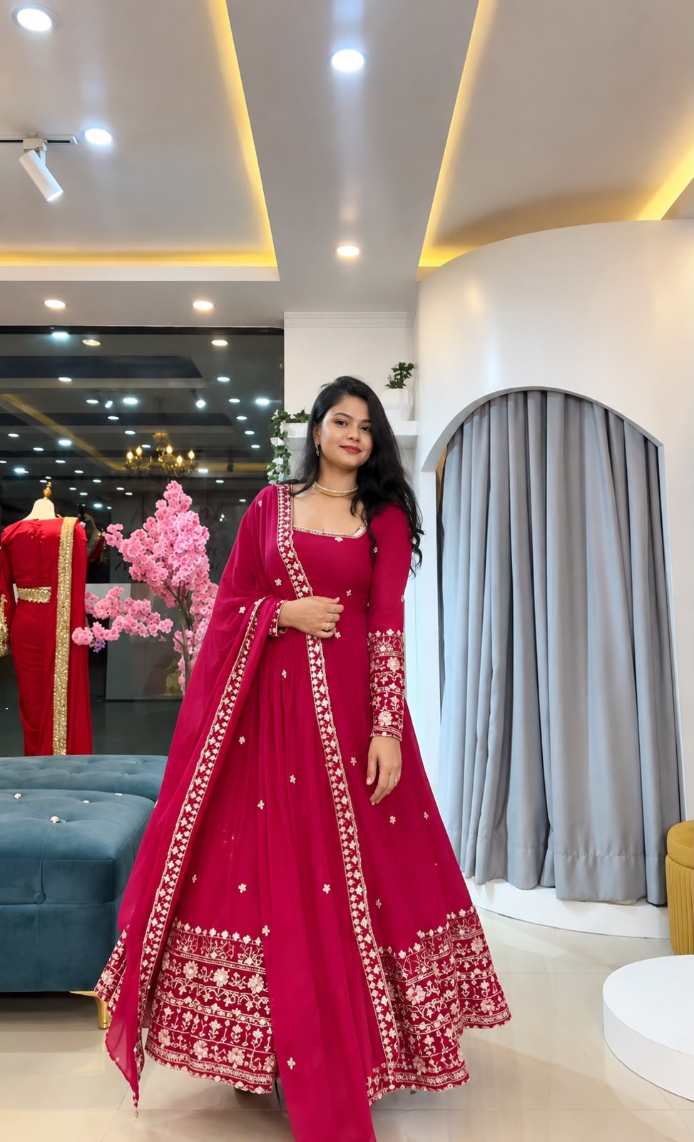 Crunchy Silk Embroidered Gown Set