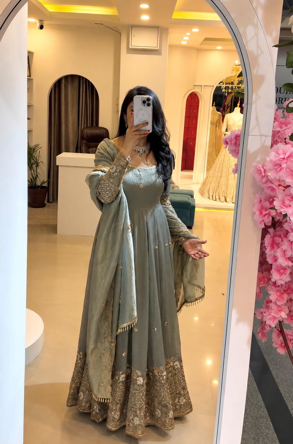 Crunchy Silk Heavy Work Gown Set