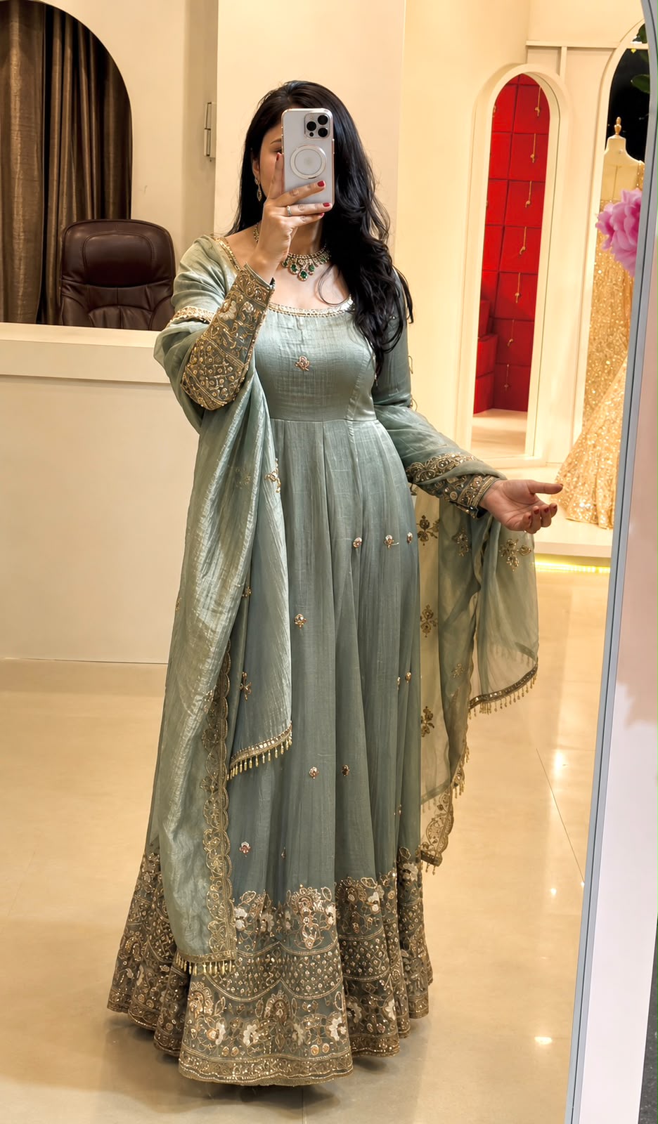 Crunchy Silk Heavy Work Gown Set