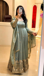 Crunchy Silk Heavy Work Gown Set