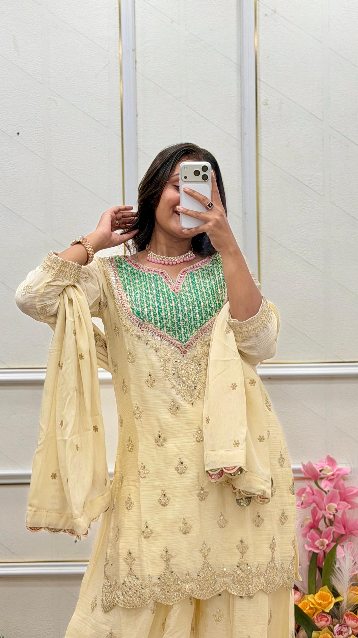 Designer Chinon Silk Sharara Suit