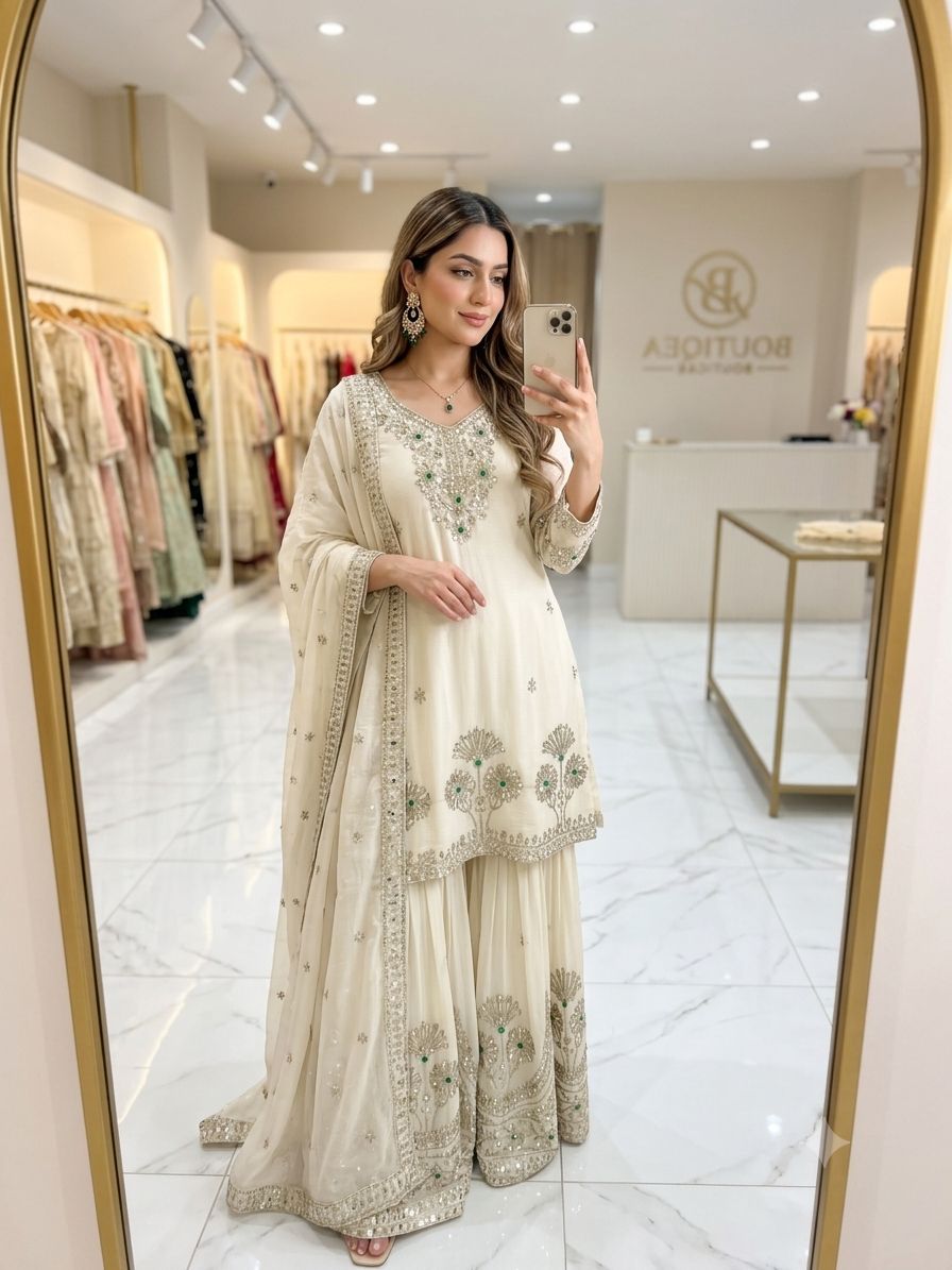 Satin Silk Embroidered Sharara Set