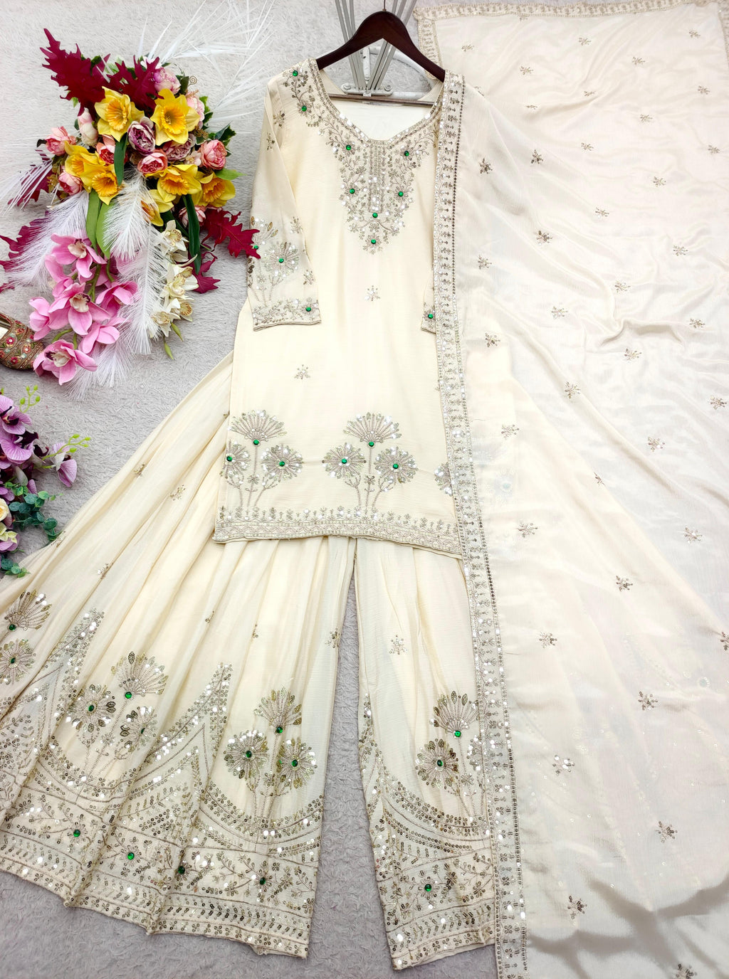 Satin Silk Embroidered Sharara Set