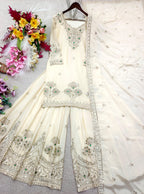 Satin Silk Embroidered Sharara Set