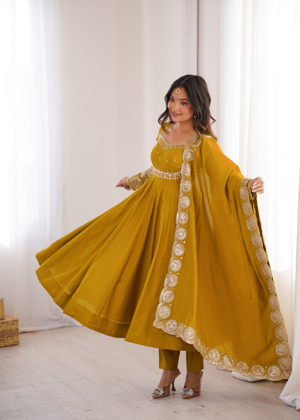Elegant Roman Silk Anarkali Set