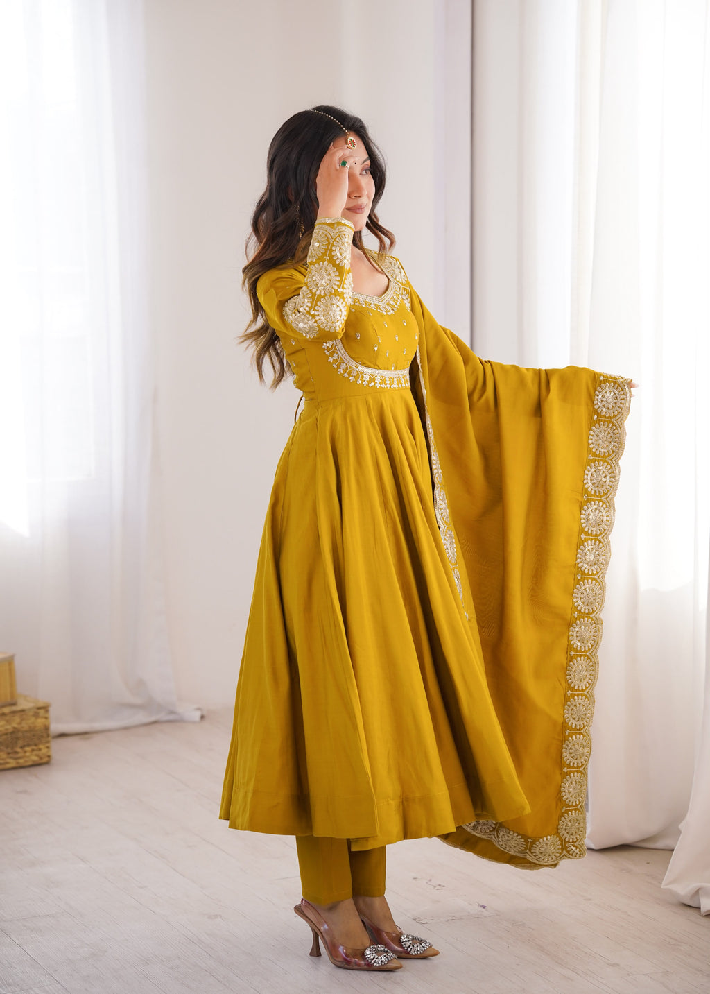 Elegant Roman Silk Anarkali Set