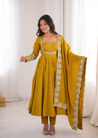 Elegant Roman Silk Anarkali Set