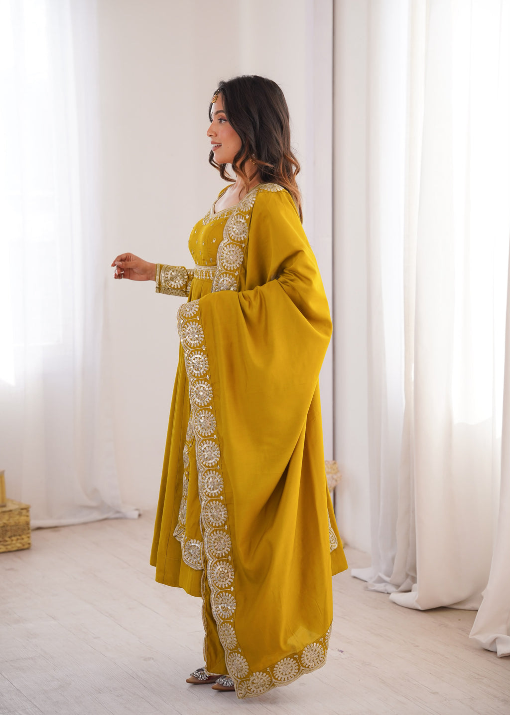 Elegant Roman Silk Anarkali Set