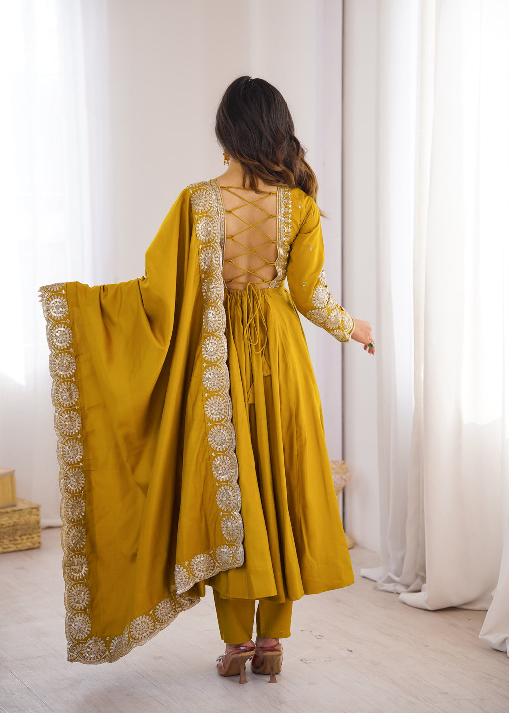 Elegant Roman Silk Anarkali Set