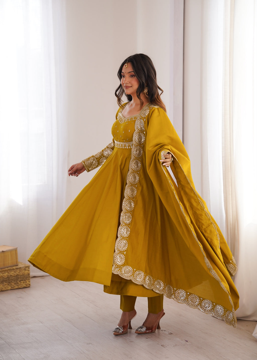 Elegant Roman Silk Anarkali Set