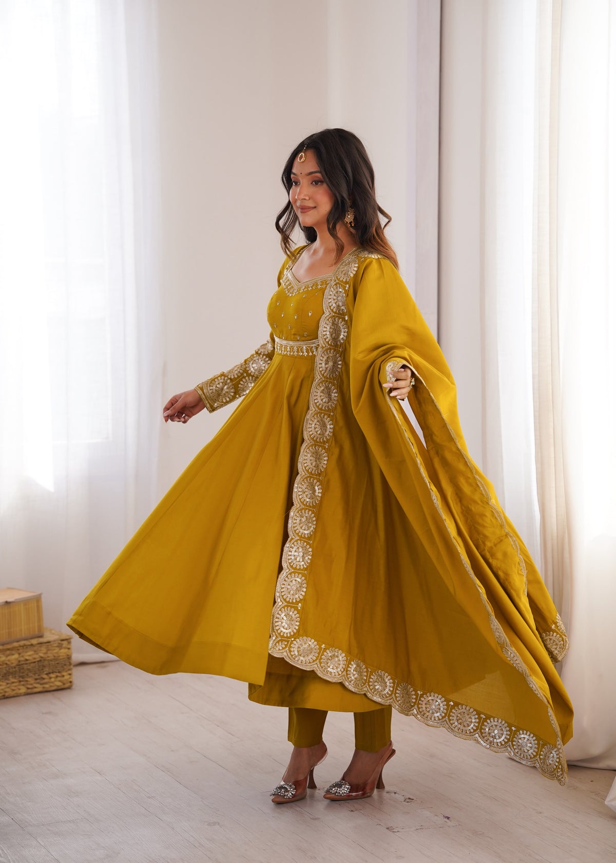 Elegant Roman Silk Anarkali Set