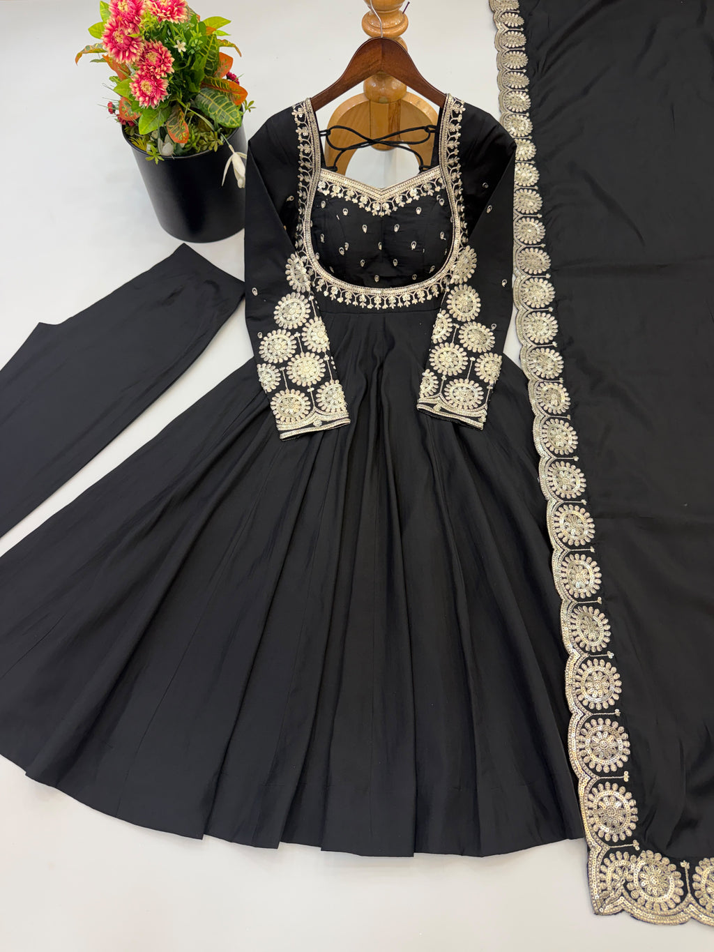 Elegant Roman Silk Anarkali Set