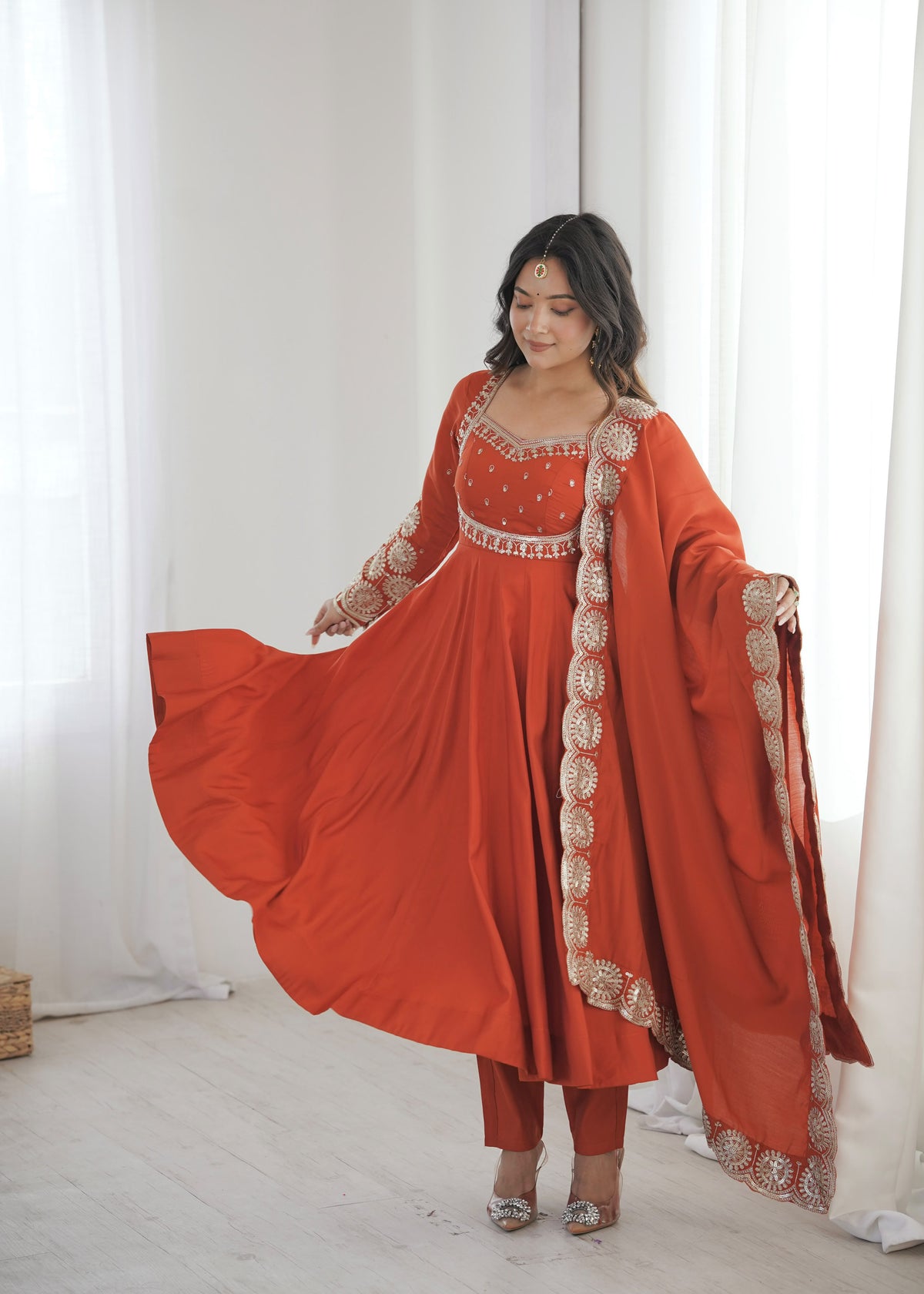 Elegant Roman Silk Anarkali Set