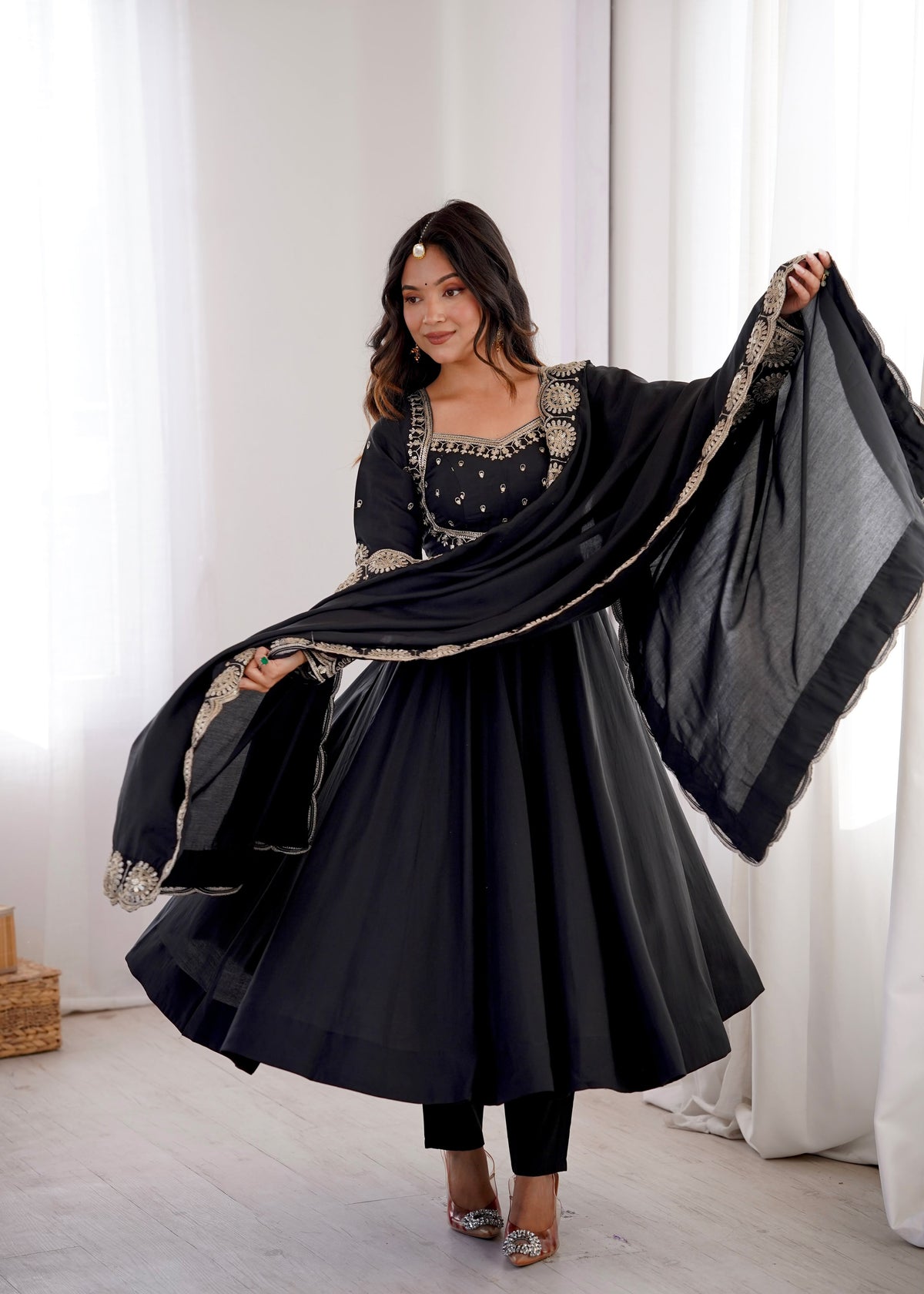 Elegant Roman Silk Anarkali Set