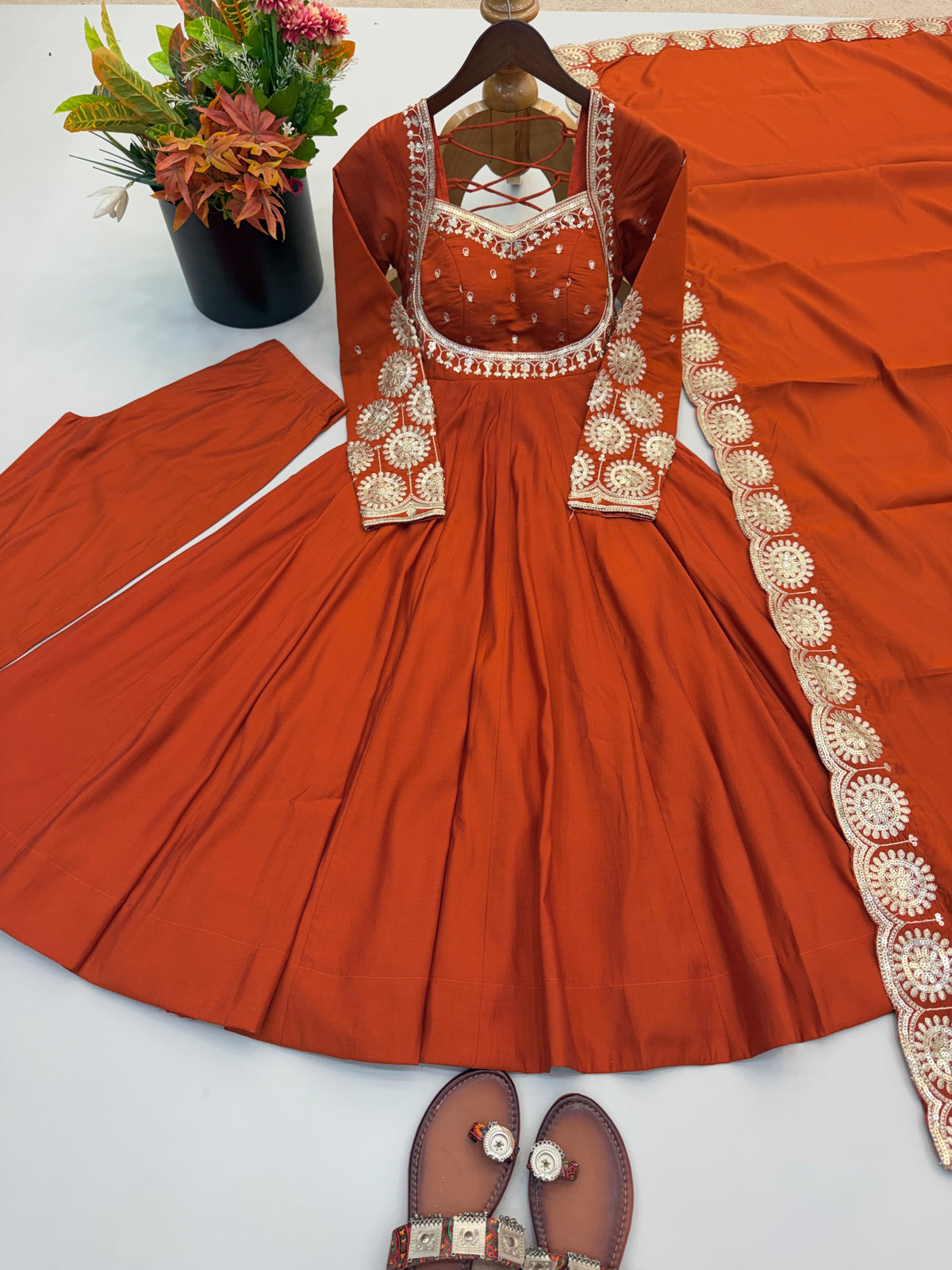 Elegant Roman Silk Anarkali Set