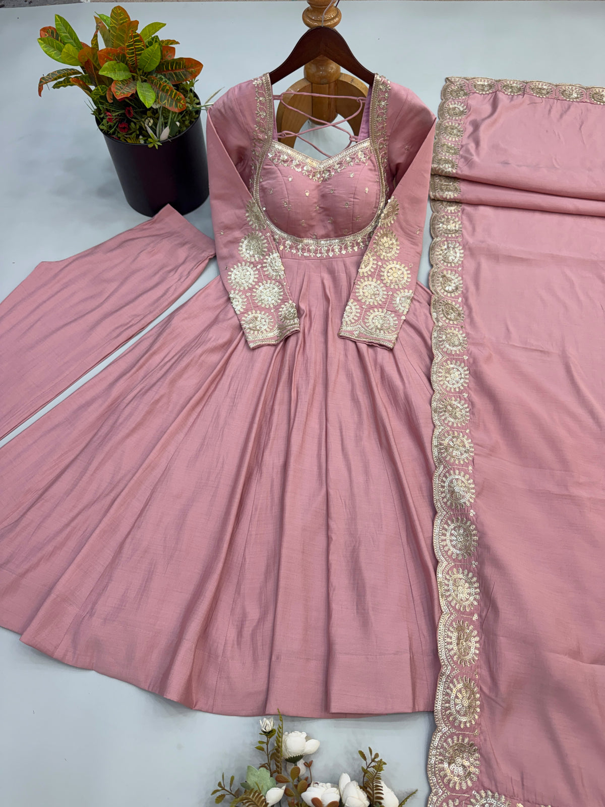 Elegant Roman Silk Anarkali Set