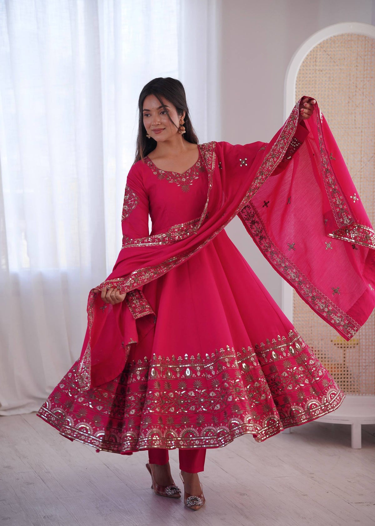 Elegant Roman Silk Anarkali Set