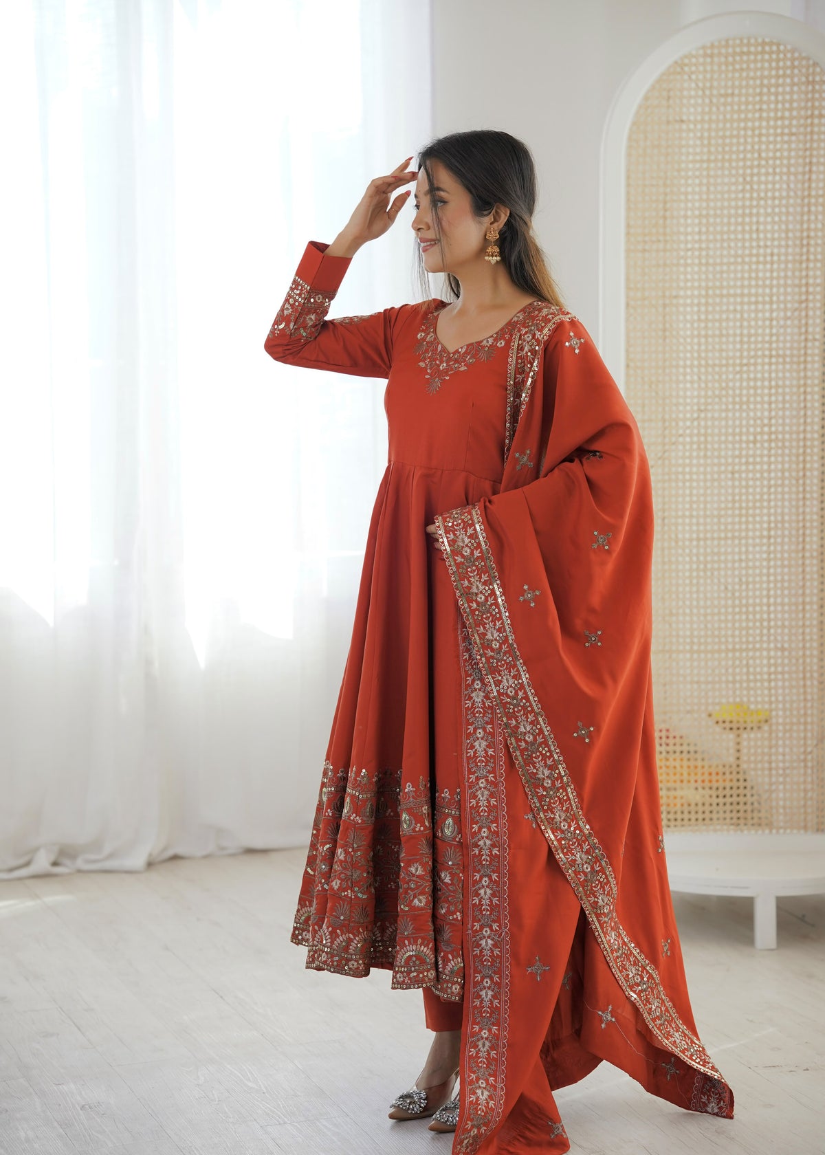 Elegant Roman Silk Anarkali Set