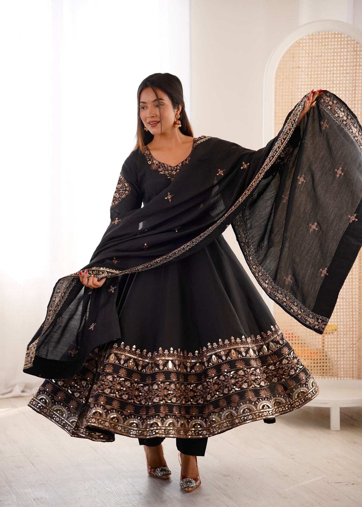 Elegant Roman Silk Anarkali Set