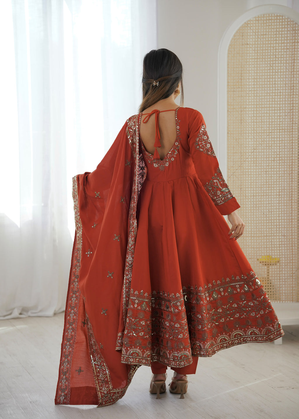 Elegant Roman Silk Anarkali Set