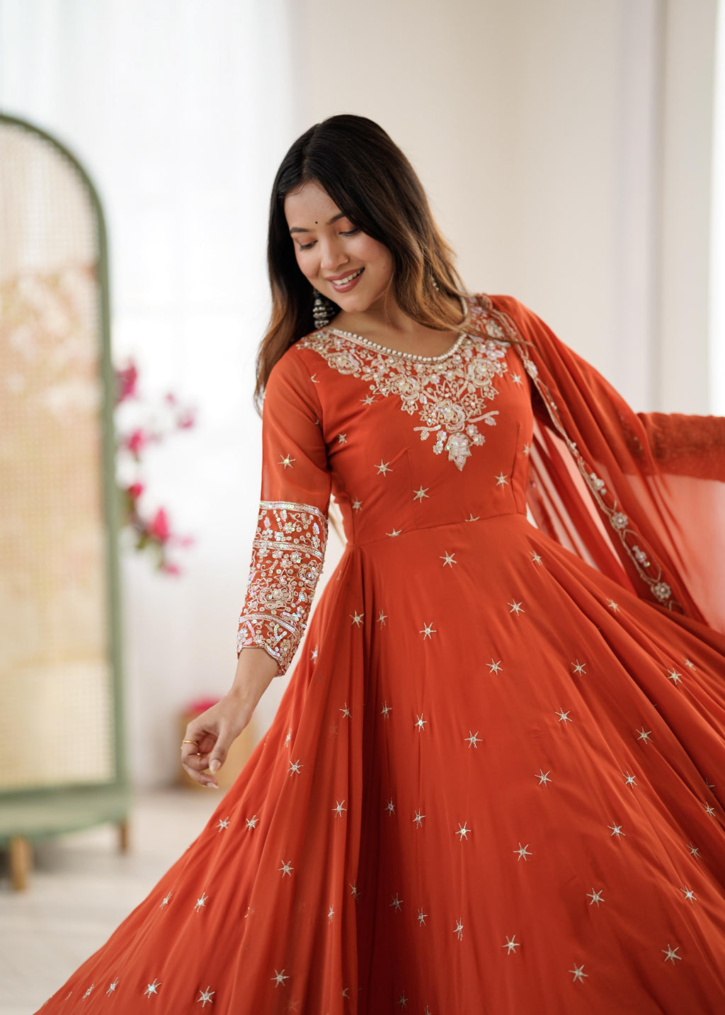 Rainbow Sequin Blooming Faux Anarkali