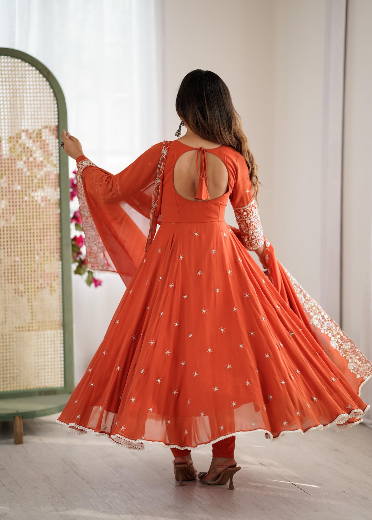 Rainbow Sequin Blooming Faux Anarkali